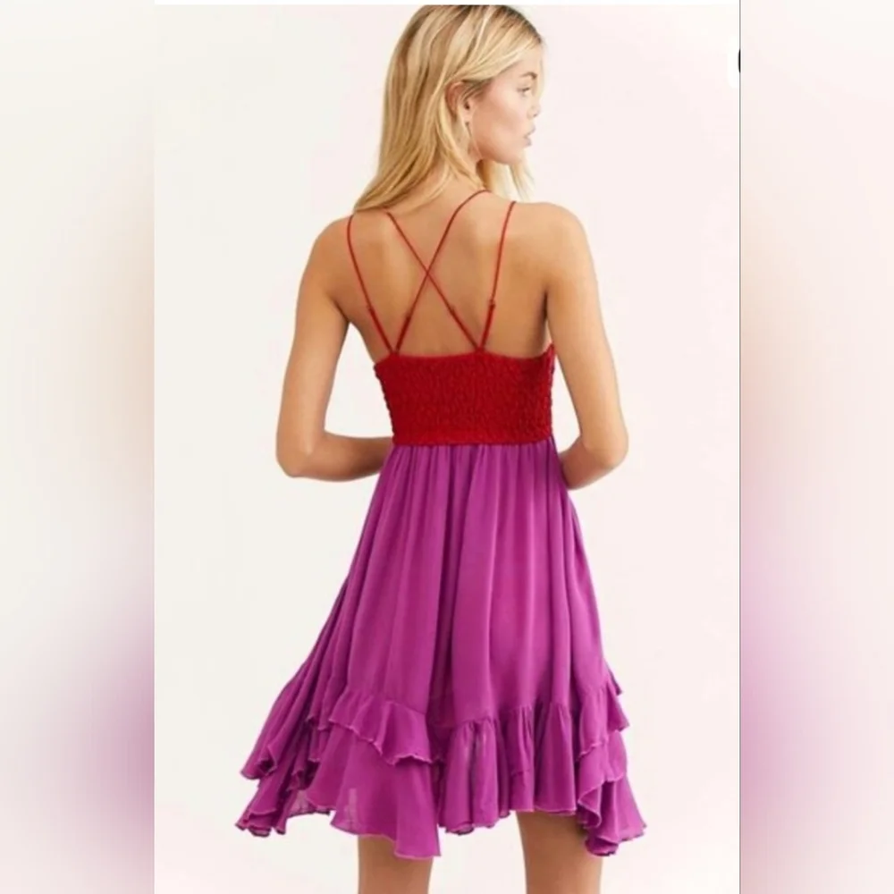 Nwot Free People One FP Adella dress in Red And Purple - Picture 3 of 15